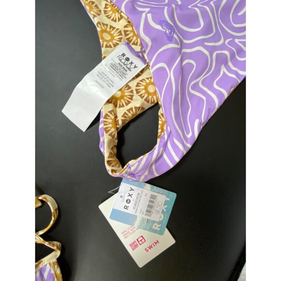 Roxy Reversible Triangle Bikini Small Purple & Gold Swirl Floral Beach Swimwear - Picture 7 of 9